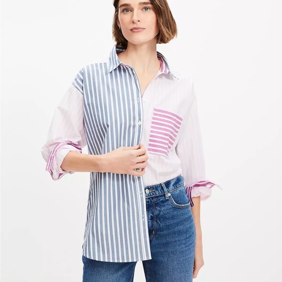 LOFT Multicolor oversized Striped Button-Down Shirt XL Spring 2025 - Picture 1 of 4